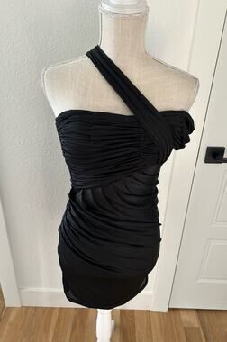 Zio One Shoulder Little Black Mini Dress - S